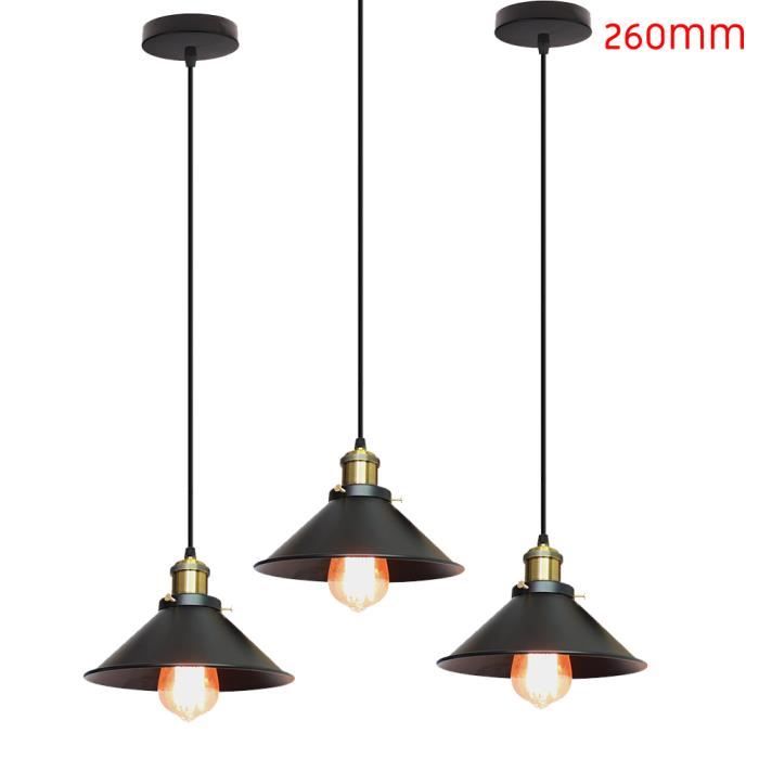 UNI Suspension Luminaire Industrielle Vintage Lustre Lampe Suspendue 260mm Noir 3PCS