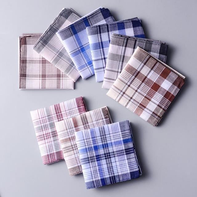 Lot De 7 Mouchoirs En Satin Blanc Avec Initiales Brodées Bleues - 40x40 Cm - 100% Coton - Pour Homme
