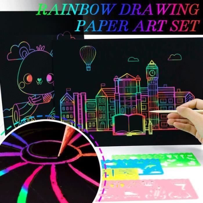Kit De 36 Images à Gratter Pour Enfants - 3 Thèmes (Architecture, Monuments, Ciel étoilé) - Outil Inclus - Activité Créative DIY