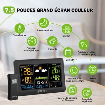 Station Météo LED Couleur - FISHTEC ® - Capteur Extérieur - Radio Pilotée - Proj