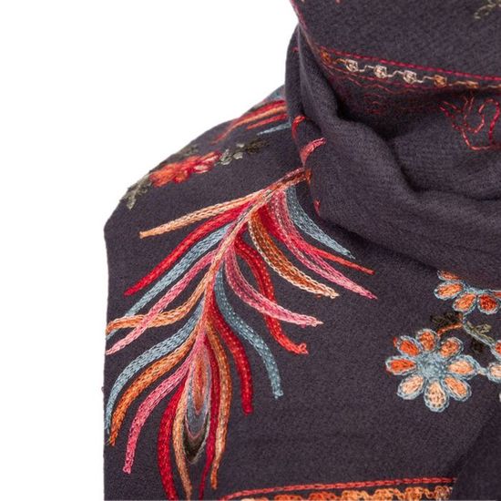 Écharpe En Lin Floral Bleu/brun/violet - 160x50cm - Style Bohème - Idéal Pour Femme