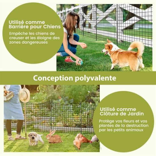 Clôture Jardin Métal COSTWAY - 5 Panneaux 87x98cm Avec Piquets, Barrière Décorative Extérieur