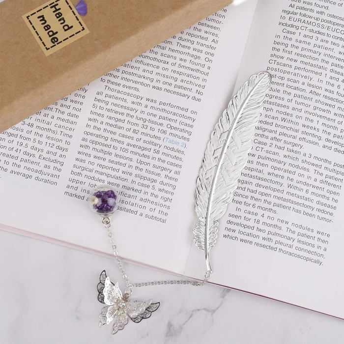 Marque Page Plume Marque-page Plume En Métal, Avec Papillon 3D Et Pendentif Fleur Des Plumes Et Des Pages