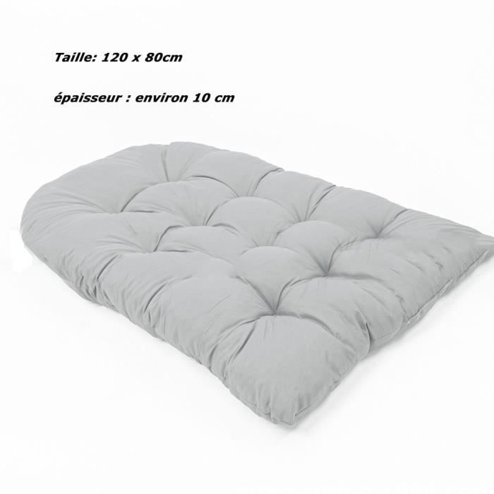Coussin Pour Fauteuil Suspendu Ou Chaise De Jardin - 50x125cm, Gris, Rembourrage Polyester Et Coton PP