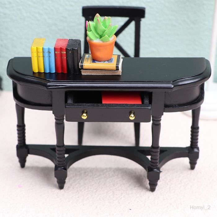 1/12 Bureau de meuble miniature, modèle miniature, support en bois, pour  l'artisanat d'ameublement d'accessoires Le noir
