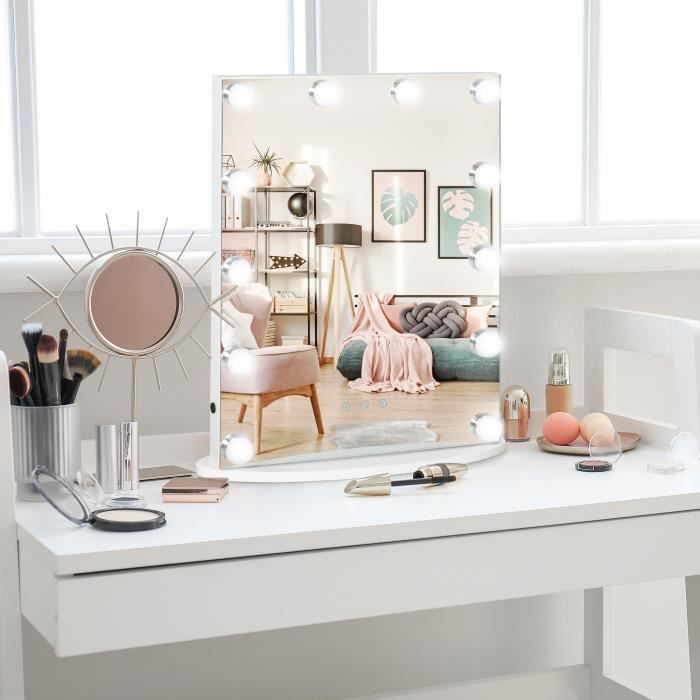 Table de maquillage LED intégrée blanche minimaliste, miroir