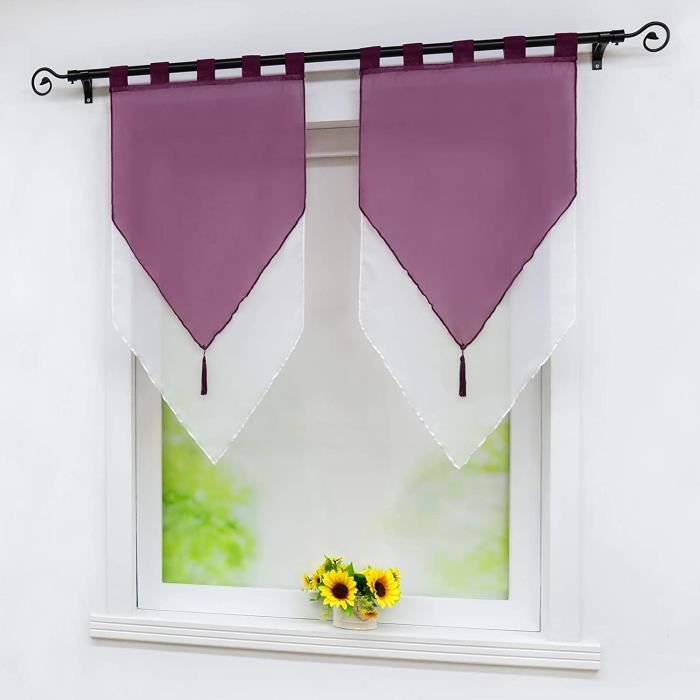 Rideaux Brise-Bise En Voile - Lot De 2 - 90x100cm - Avec Ganon Fronceur - Plusieurs Couleurs Dont Rose