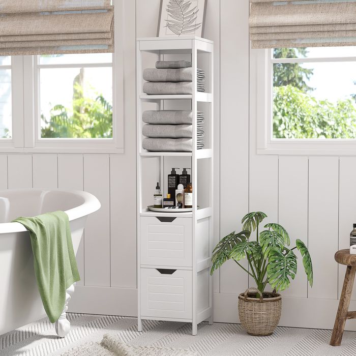 Meuble De Salle De Bain 80x34x81 Cm Blanc - Armoire Avec Portes, Tiroir, étagères Réglables, Rangement Supplémentaire
