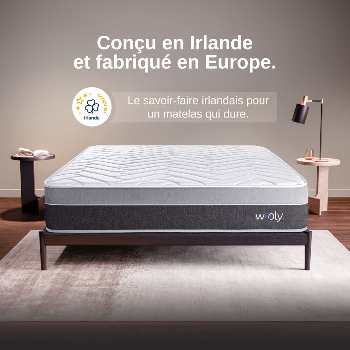 Wooly - Matelas Level 140x200 cm - Épais 30 cm - Ressorts Ensachés - Mousse en Gel Adaptatif - Mémoire de Forme - Laine - Thermorégulant - Latex 70 - Réversible - 7 Zones - Confort Ferme