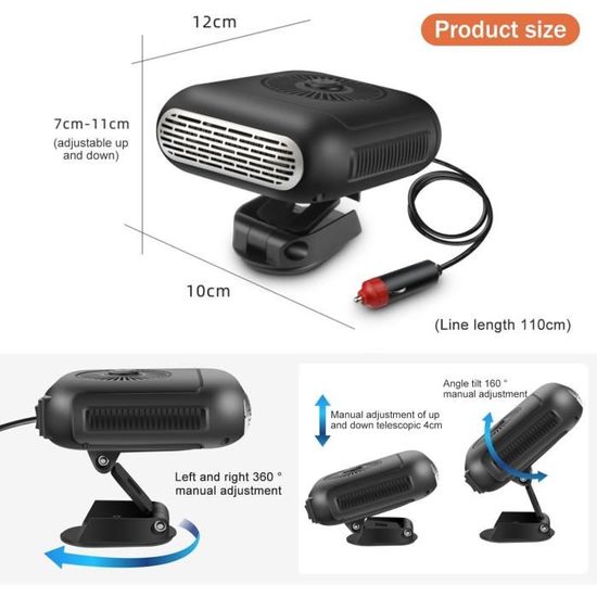 Chauffage A Batterie Chauffage Voiture 12V 120W - 2 En 1 Chauffage & Ventilation - Dégivrage Pare-brise - Portable 2 En 1 Chauffage Ventilateur