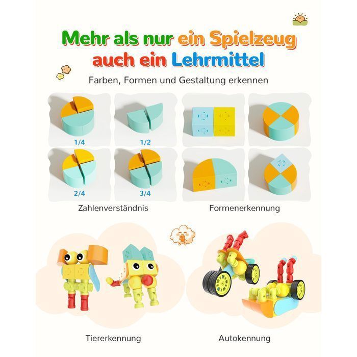 Construction Magnétique Enfant 3 4 5 6 Ans Garçon Fille 40 Pcs Blocs Jouet Jeux de Construction Cadeaux de Noël Anniversaire