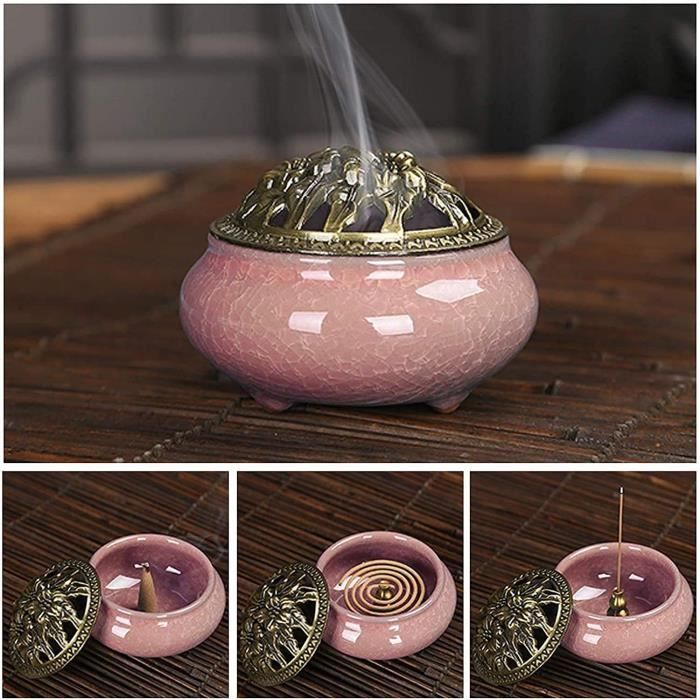 Encensoir - brule encens avec couvercle pour la fumigation avec charbon,  brûleur d'encens H9cm