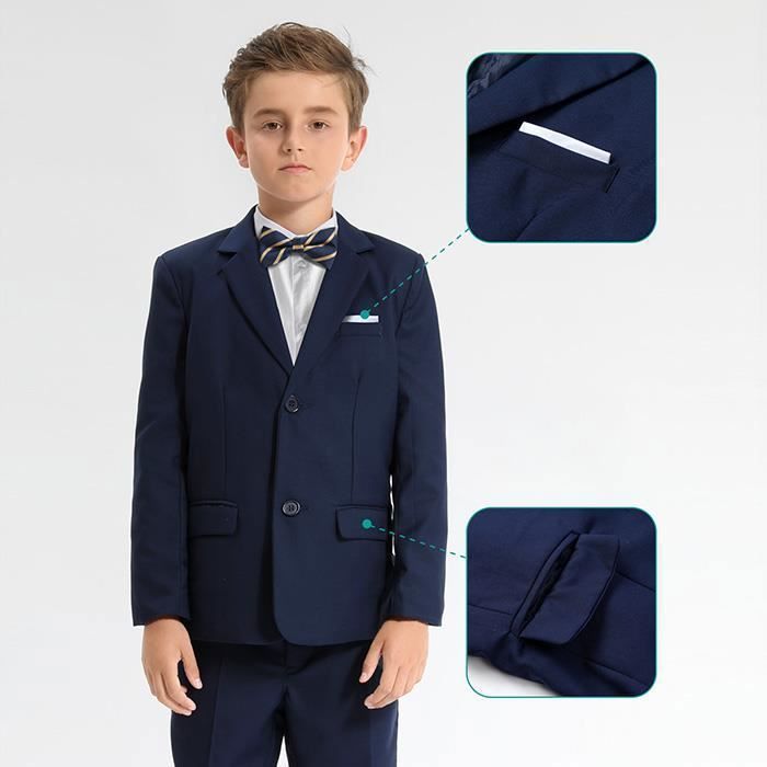 Costume Enfant Garcon Mariage Pcs Blazer Pantalon Nœud Papillon  Tenues de Cérémonie Bleu Marine 10 16 Ans