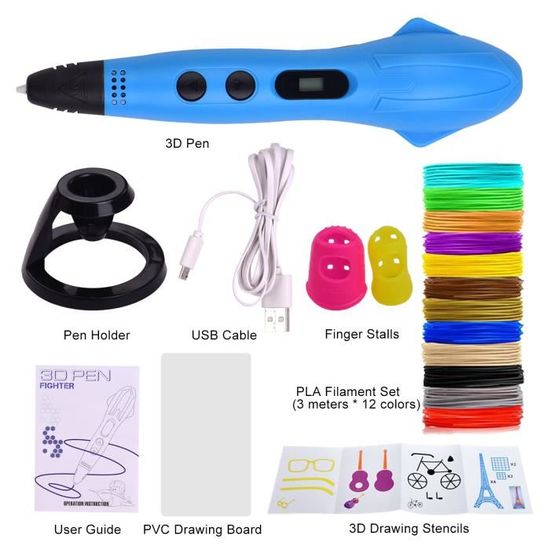 12 couleurs de filament PLA stylo 3D Craft Christmas Cadeaux pour enfants XINGHE Stylo d/'impression 3D Enfant Noir température//Vitesse réglable Stylo de Dessin 3D avec écran LCD