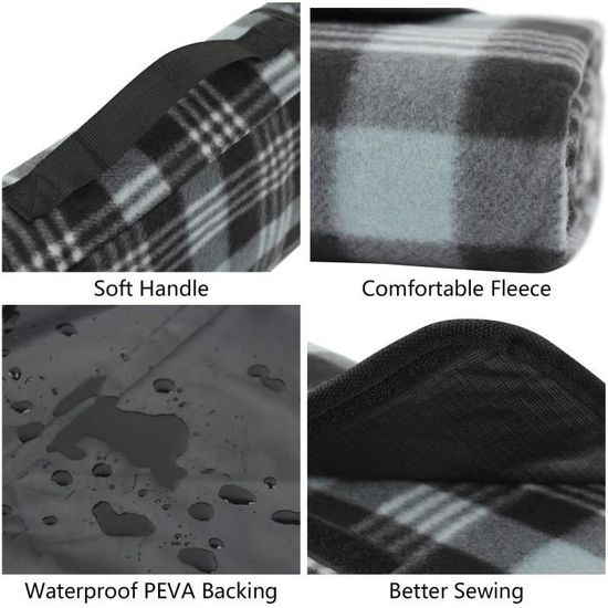 camping plage camping sur herbe et portable ZORMY Extra Large Couverture de pique-nique imperméable à l/'eau Beach Handy Mat Tapis de camping à carreaux noir et blanc pour pique-nique en plein air