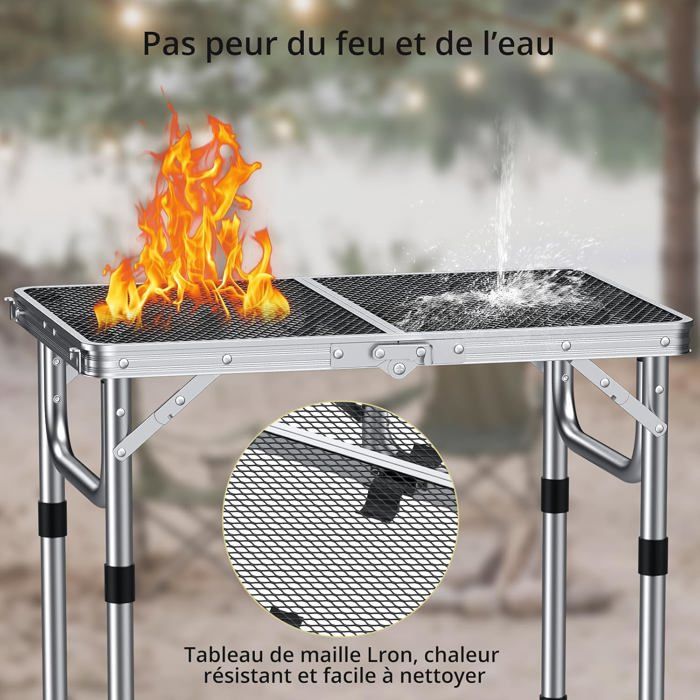 Table De Barbecue Pliante 58X40 Cm, 3 Hauteurs Réglables Jusqu’À 70 Cm ...