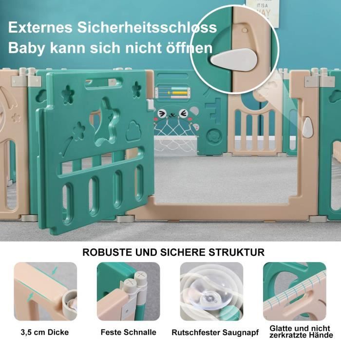 DRIPEX Parc bébé (12+2 Panels) plastique pour la sécurité d'enfants barriere maison brun+vert