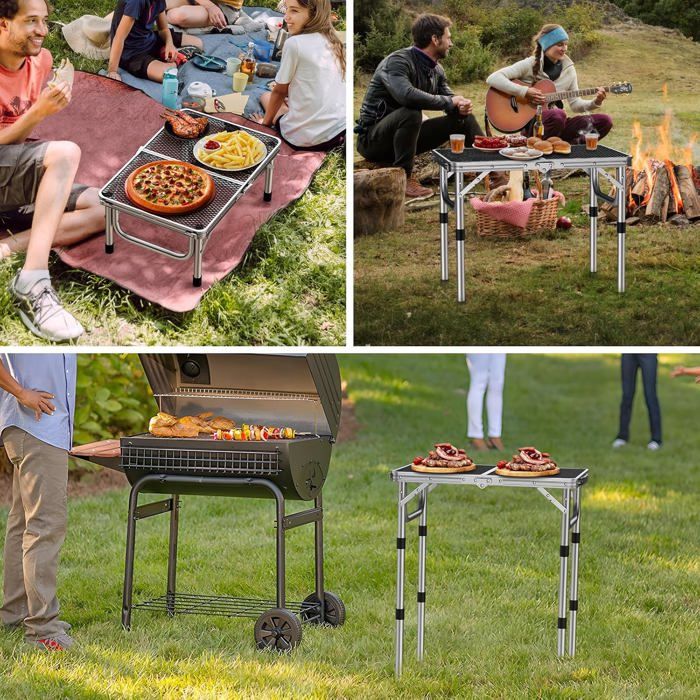Table De Barbecue Pliante 58X40 Cm, 3 Hauteurs Réglables Jusqu’À 70 Cm ...