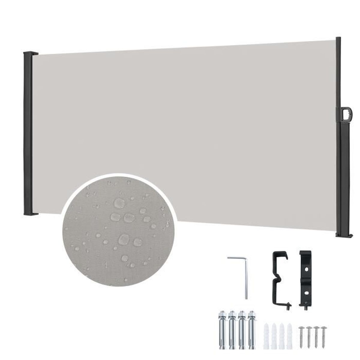 Store Latéral Extensible 80 X 300 Cm Gris - 100% Polyester Avec Revêtement PU - Protection Solaire Et Brise-vue Pour Balcon, Terrasse - 9