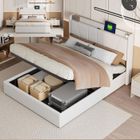 EIFSON Lit 160x200 cm avec charge USB et Type-C, Lit coffre 160x200 avec rangement et sommier à lattes, Lin, Beige