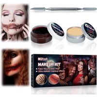 Fausse Plaie Halloween, Wax Maquillage Effet Speciaux, Kit Maquillage Halloween(Scar Wax+Faux Sang Coagulé+Grattoir Double)Halloween