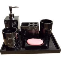 Accessoires salle de bai,Distributeur de savon, plateau de salle de bain en résine, plateau à motif de marbre noir - Type 6pcs set#B