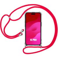 Coque Cordon pour iPhone 15 Pro - Antichoc Protection Transparente + Cordon Rouge