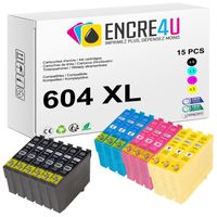 604XL ENCRE4U - Lot de 15 cartouches d'encre générique compatibles avec EPSON 604 XL Ananas : 6 Noir + 3 Cyan + 3 Magenta + 3 Jaune