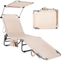 GOPLUS Chaise Longue Pliable Inclinable à 5 Positions,Auvent Rotatif à 360°,Charge 150 KG, Cadre en Acier,pour Patio-Plage,Beige