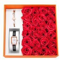 SHARPHY Coffret cadeau montre femme bracelet rose quartz carrée bracelet en cuir tempérament romantique costume