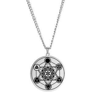 SAUTOIR ET COLLIER Collier Pendentif Cube De Metatron Pour Hommes Femmes En Acier Inoxydable Style Géométrique Évider Sceaux D'Archange Collier [J4937]