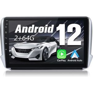 AUTORADIO Junsun Autoradio Android 12 2Go+64Go pour Peugeot 2008(2013-2020) avec 10'' Écran Tactile GPS Bluetooth FM SD RDS