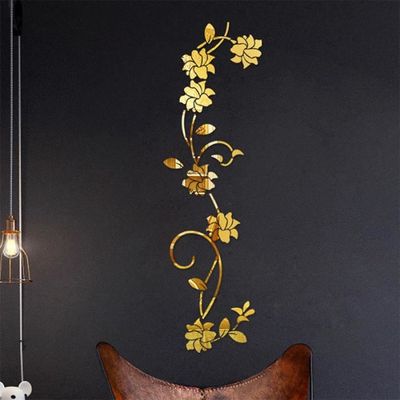 Funlife 16pcs Miroirs Acrylique 10x10cm - Stickers Muraux Fleurs Dorées Pour Décoration