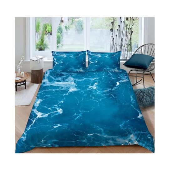 Housse De Couette 3D Voilier Océan 140x200 Cm – Microfibre – 1 Taie D’oreiller 50x75 Cm – Pour Lit Simple Enfant/ado