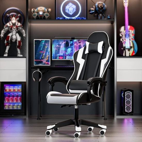 Chaise Gaming Ergonomique, Réglable à Dossier Haut Repose-Pieds Et
