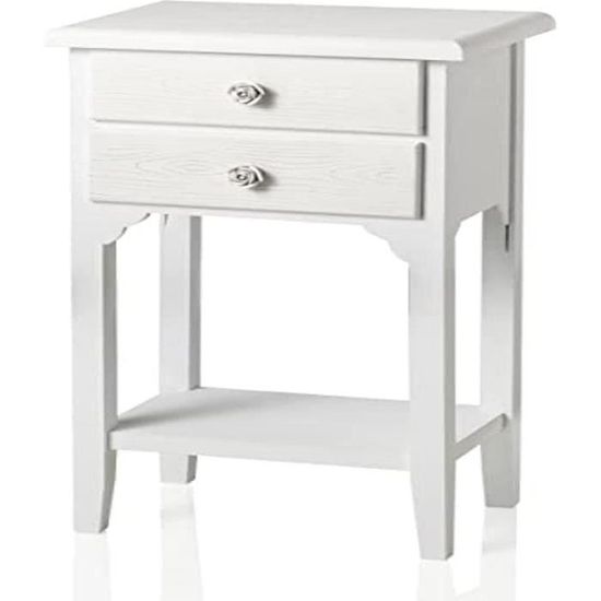 Table De Chevet Blanche Style Shabby Chic – 3 Tiroirs – Bois – Palazzo INT