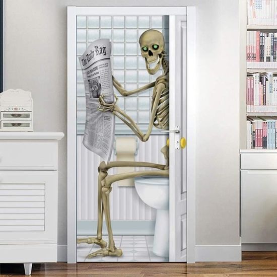 Sticker Porte Trompe-l'Œil Bibliothèque Bois 90x200cm - Autocollant 3D Pour Chambre Ou Salon