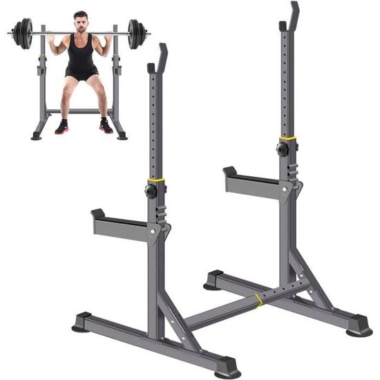 Rack à squat en acier - Support pour barre de squat réglable - Charge maximale : 200 kg - Sport