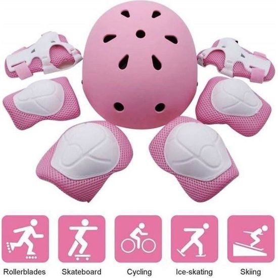 équipement Sécurité Sport Enfant Set De Protection Enfant Skate/Trottinette/ Vélo - Casque Genouillères Coudières Protège-Poignets - 3-10 Ans Casque Protection Enfant