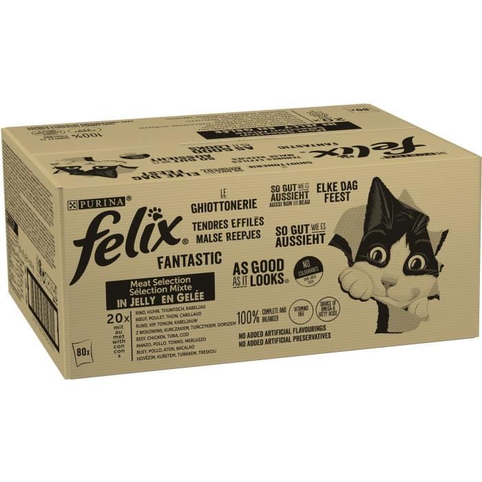FELIX Tendres Effilés en Gelée Sélection Mixte - 80 x 85g - Sachets fraîcheur pour chat