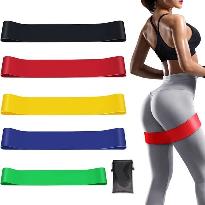 Bande Élastique Fitness,Bande de Résistance Élastique en TPE Équipement d'Exercices pour Musculation Pilates Yoga-5 Niveaux de Force