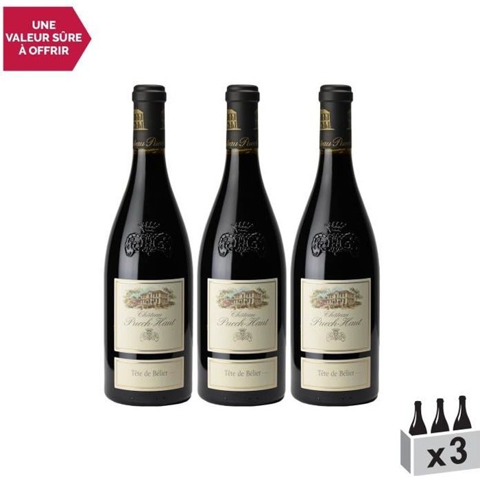 Château Puech Haut Tête de Bélier Rouge 2018 . Lot de 3x75cl . Appellation AOC Languedoc . Vin Rouge du Languedoc . Roussillon .