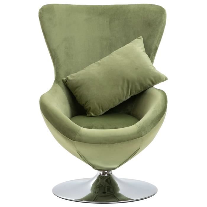 Fauteuil pivotant en forme d’œuf avec coussin Vert clair Velours-MEE