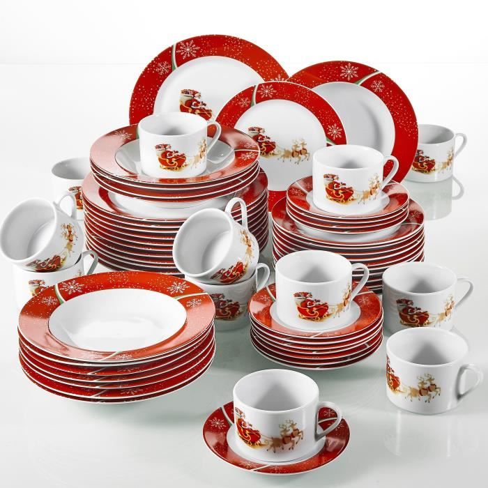 CHRISTMASDEER, 60 Pièces Plates, en Porcelaine, pour 12 Personnes