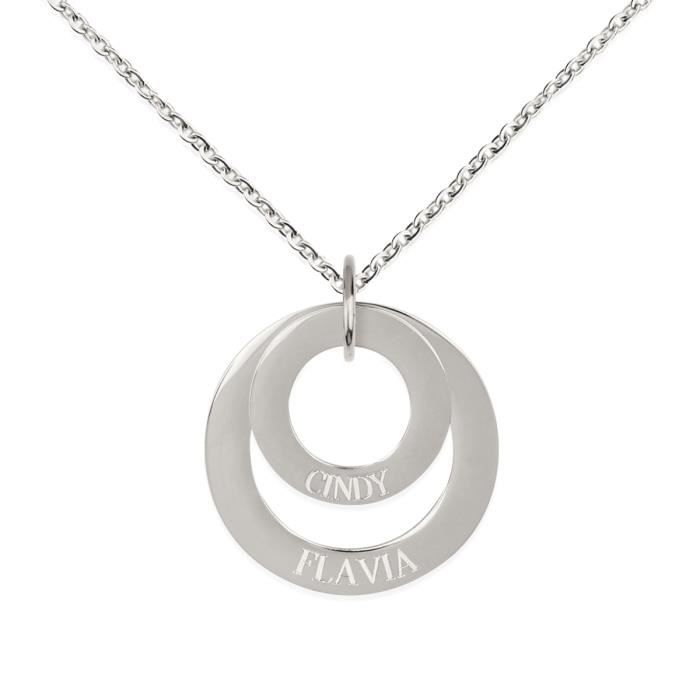 Collier femme EMOTIONAL avec 2 anneaux russes - Collier personnalisé type collier prenom [Couleur collier argent femme]