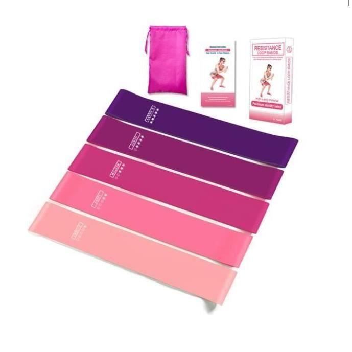 Set de 5 Bandes élastiques Sport Fitness Bandes de résistance d 'exercice en Latex naturel écologique, pour Gym, Exercice,