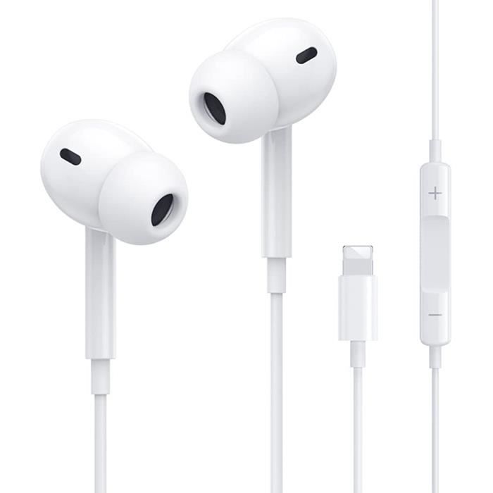 OREILLETTE BLUETOOTH iPhone écouteurs Filaires IntraAuriculaires avec Connecteur Lightning, [Apple MFi Certifié] Casque Stéréo HiF