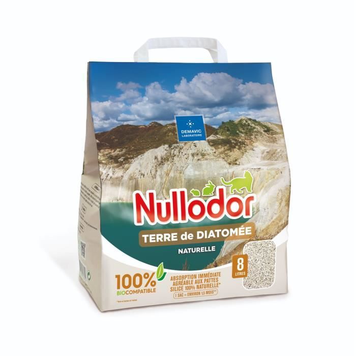 NULLODOR Litière Terre de diatomée par DEMAVIC - 8 L - 3,8 kg