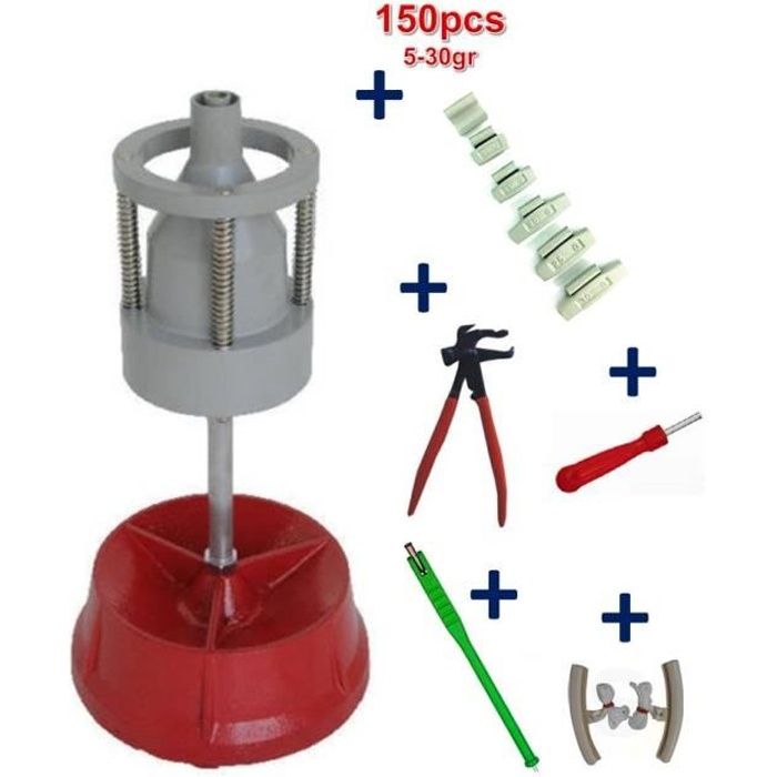 Equilibreuse de Pneu Manuelle Portable avec Centreur + 150 Plombs a Frapper 5-30gr+ Tire Valve + démonte Obus + Pince + Paire Protèg