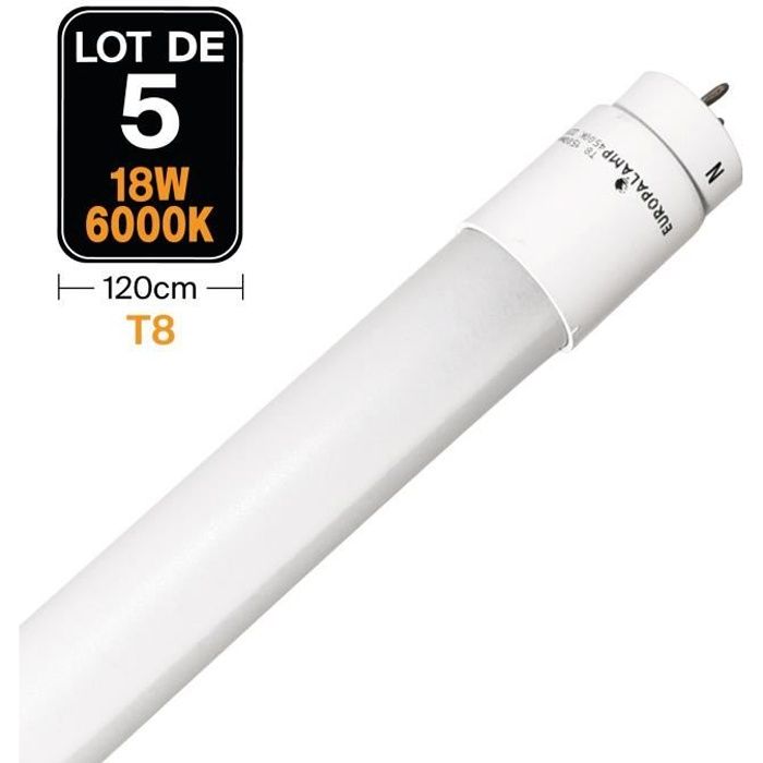 Lot de 5 Tubes Neon LED 18W 120cm T8 Blanc Froid 6000K Gamme Pro